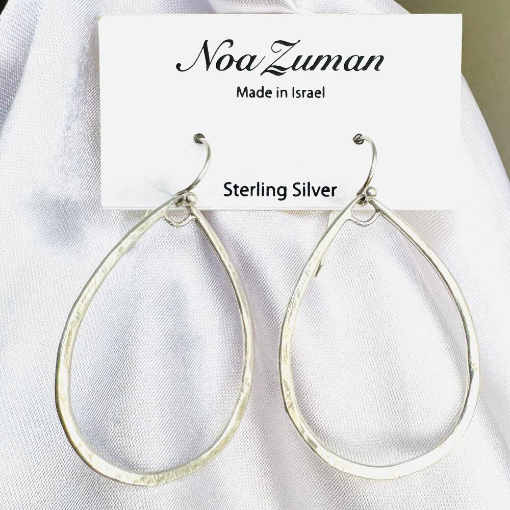 New Noa Zuman 925 Sterling Silver Textured Teardrop Dangle Earrings Handmade - Picture 7 of 9